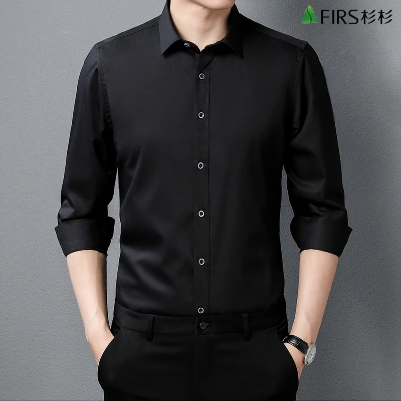 杉杉高级感黑色长袖衬衫男士休闲百搭吸湿透气速干免烫不褪色衬衣
