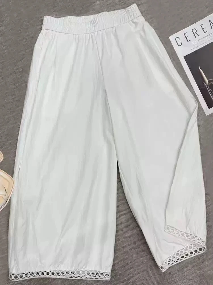 镂空蕾丝花边设计感阔腿灯笼宽松八分裤
