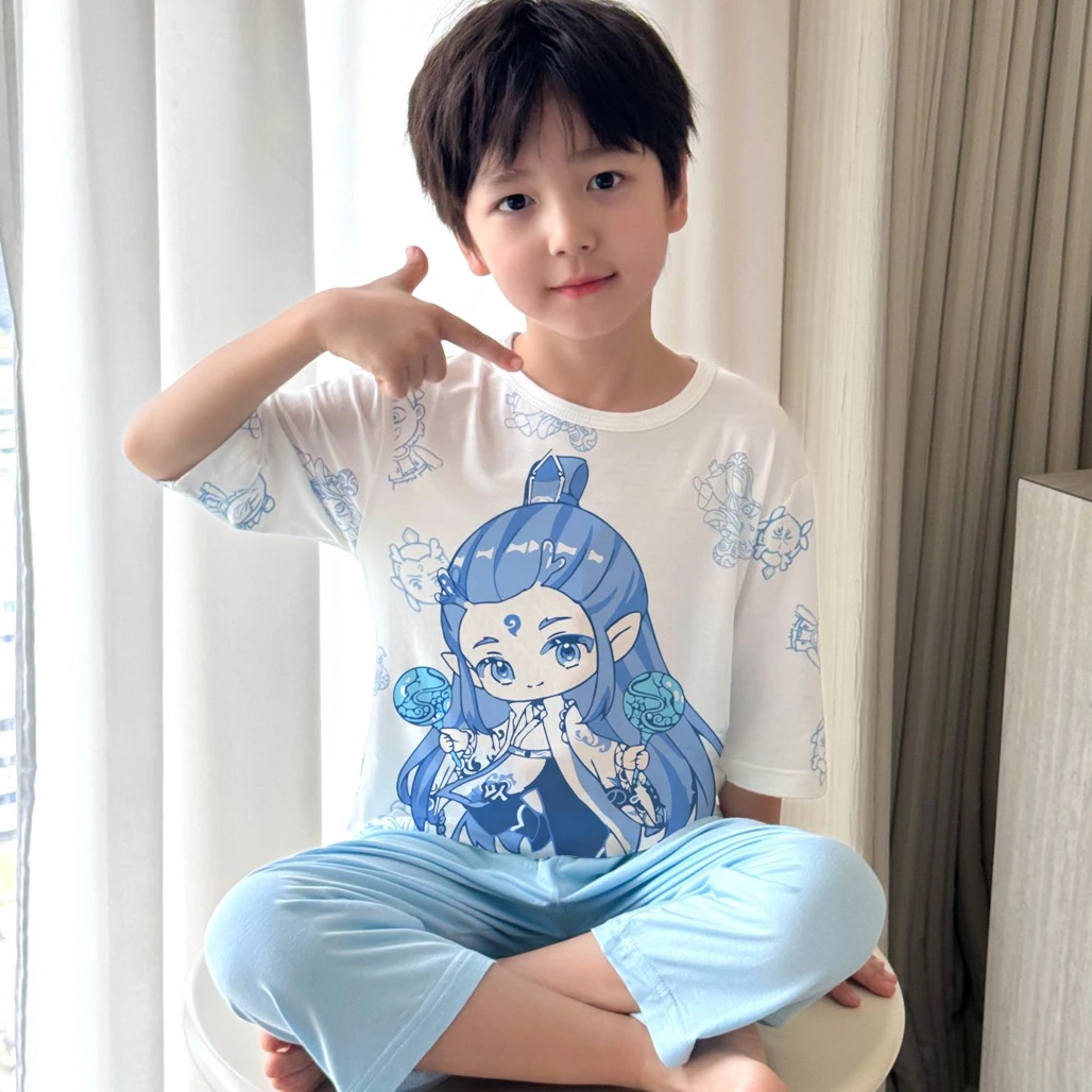 七分裤哪吒敖丙儿童款睡衣莫代尔夏季薄款短袖男孩宝宝家居服套装