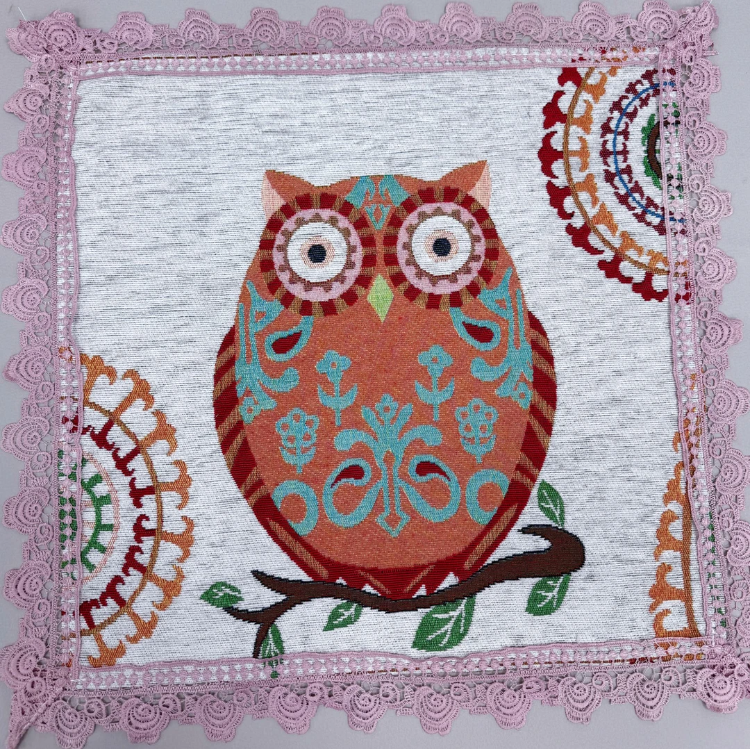 55*55含花边雪尼尔提花绣万能盖巾（发2个）