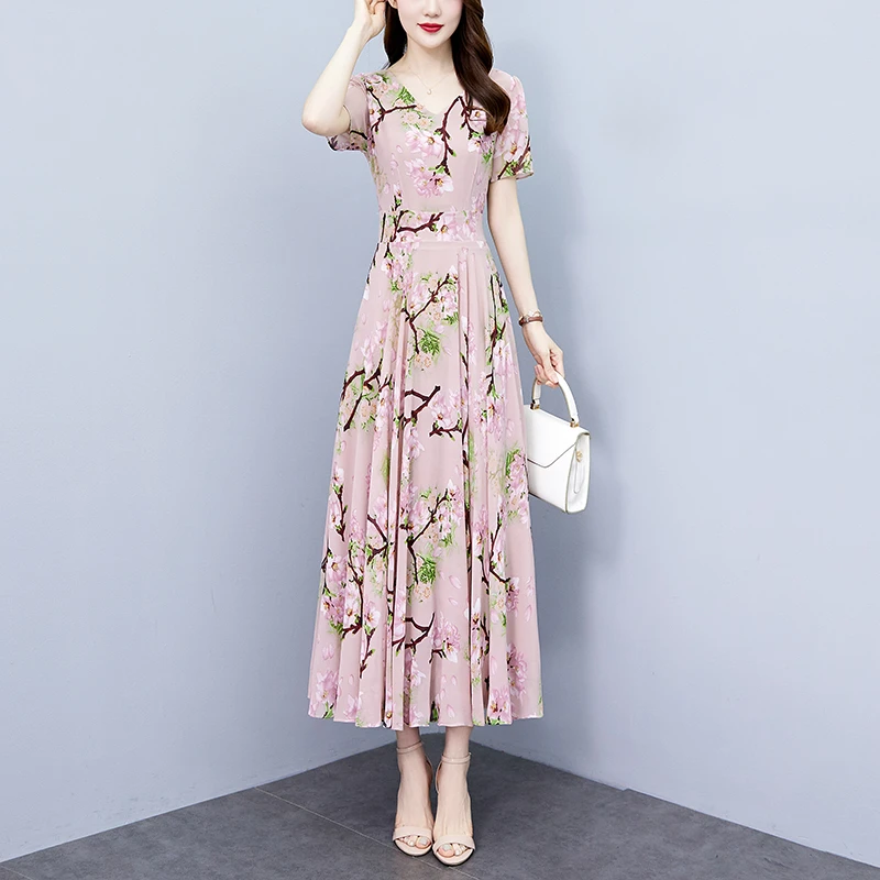 夏季新款雪纺碎花连衣裙裙子大码mm胖大码秋款连衣裙