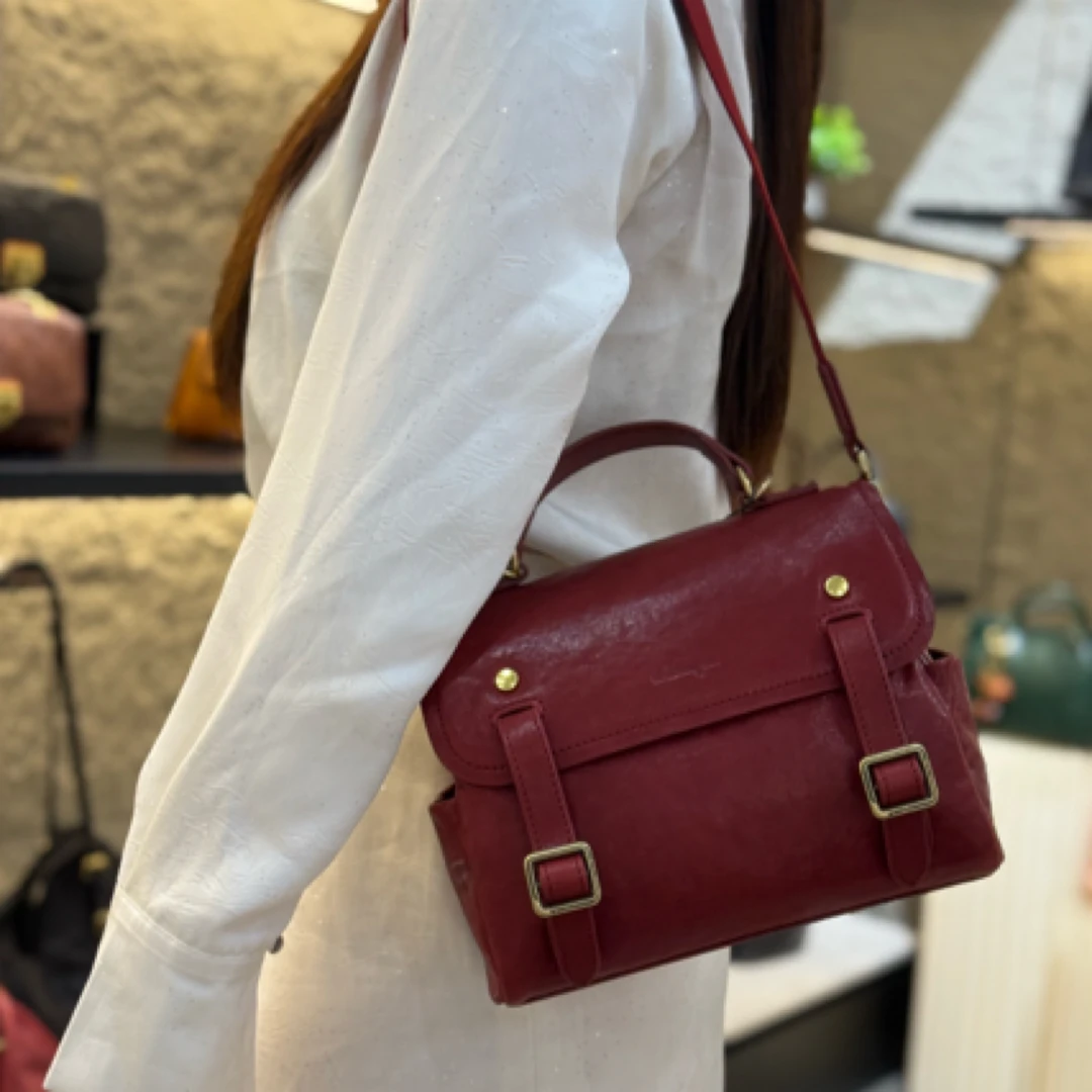 食草堂手工头层皮 手提斜挎双肩多功能包