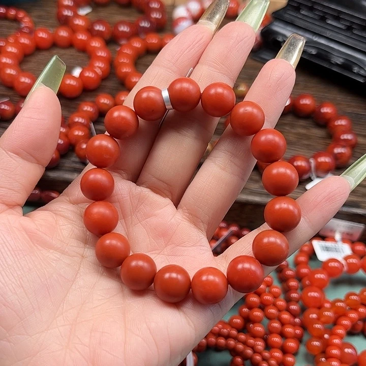 未镶嵌手串南红玛瑙啊东寨柿子满肉12mm+