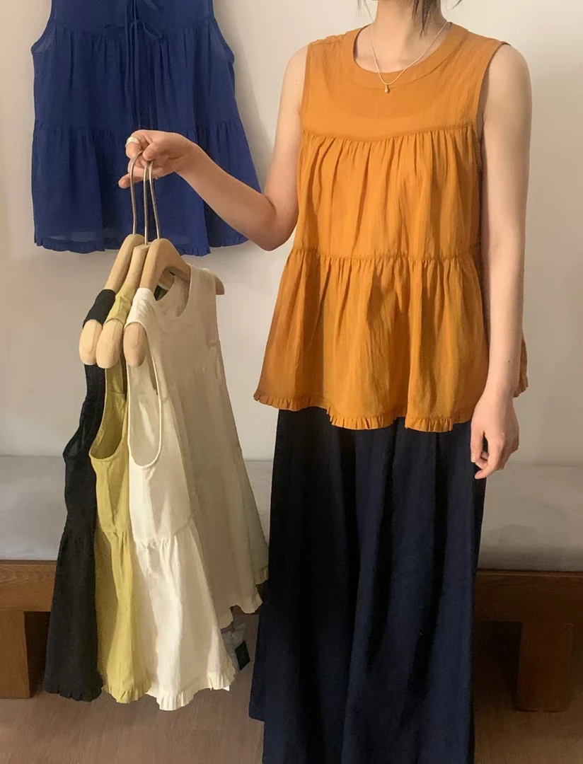 夏季薄款系带甜美可爱娃娃衫无袖衬衫显瘦宽松洋气大码时尚休闲