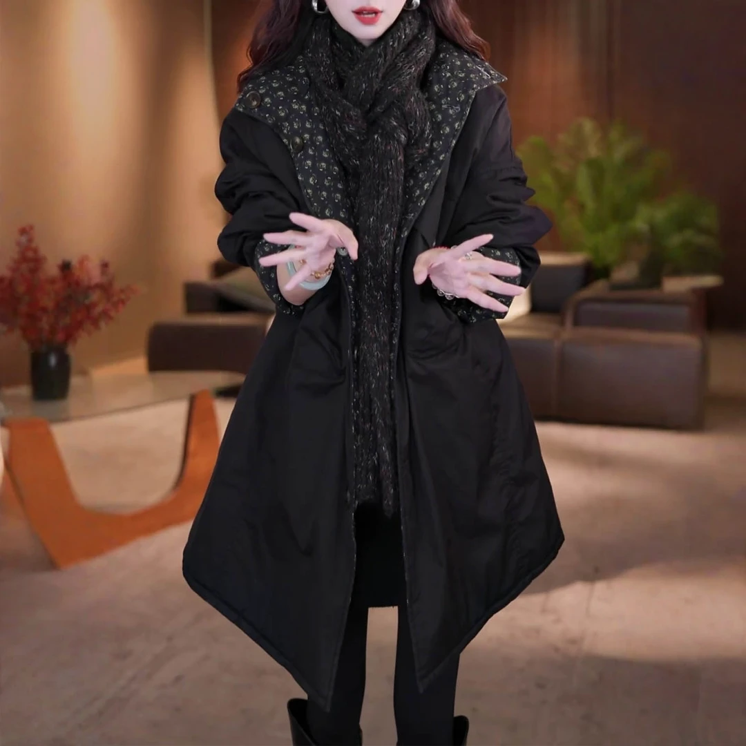 时尚百搭加厚保暖立领棉服女2025冬季新款宽松显瘦双面穿棉衣外套