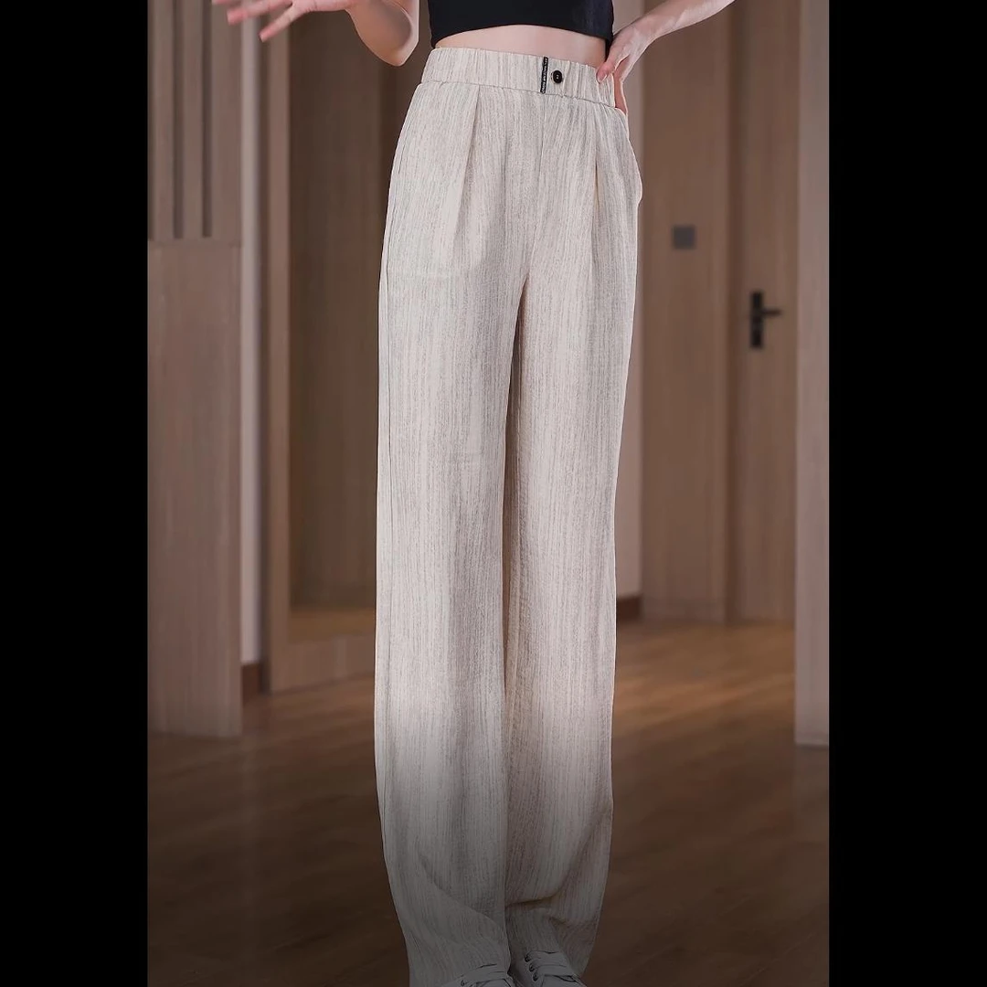 夏季凉感直筒裤女垂感显瘦时尚高腰宽松运动时尚薄款休闲阔腿裤子