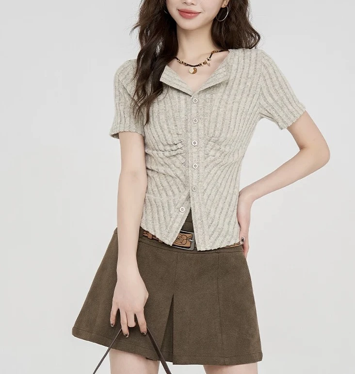 6004  夏新品韩系复古时尚百搭短袖上衣（S11）