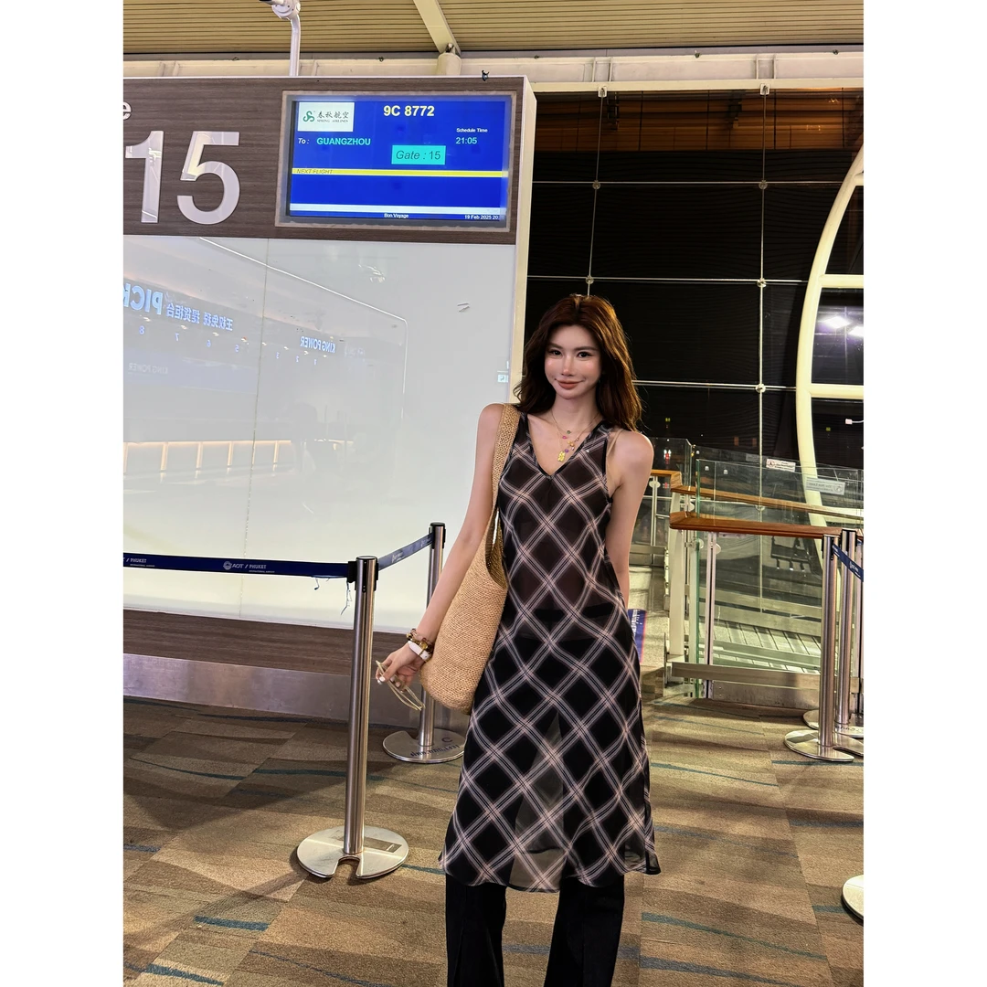 LI婉君【菱格背心裙】气质宽松休闲百搭菱格背心上衣LWJ25A1T480