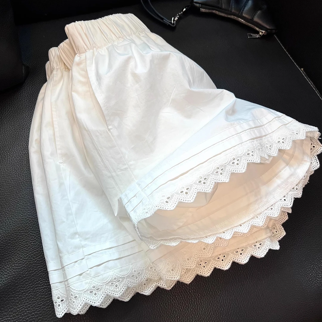 蕾丝花边运动短裤女2025夏季薄休闲宽松小个子阔腿外穿冰丝五分裤