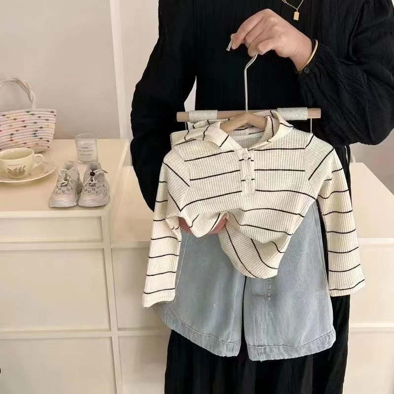 韩版女童春装套装2024新款洋气休闲儿童条纹连帽上衣阔腿裤两件套