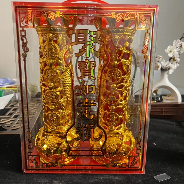 聚宝如意瓶无烟水晶防风红蜡烛家用乔迁喜庆节日适用