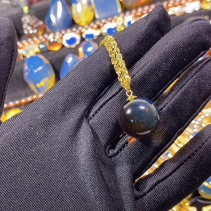 蓝珀银S925镶嵌珠宝奇石墨西哥红蓝吊坠17