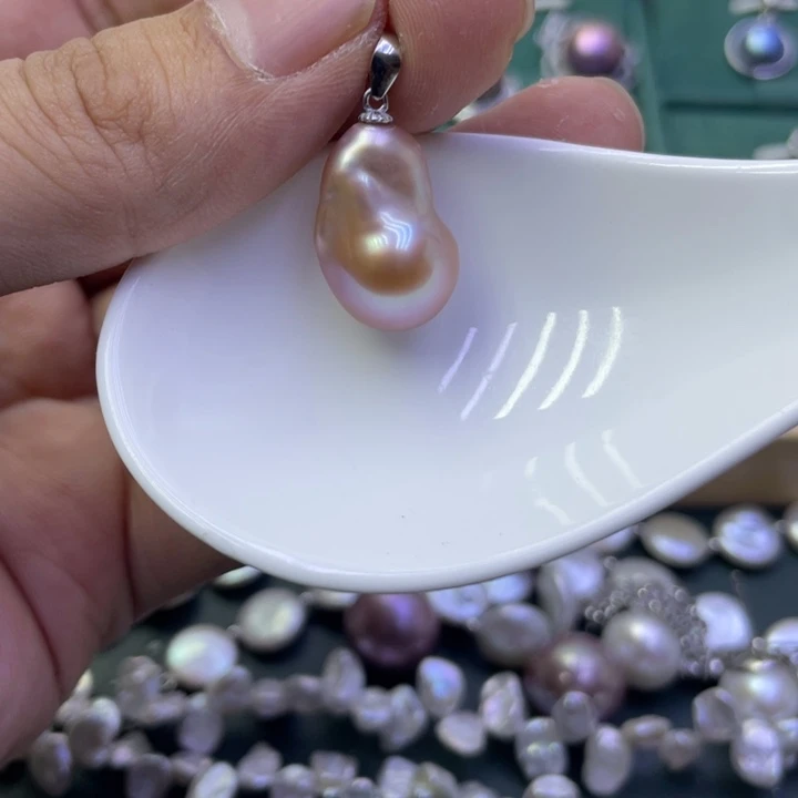 淡水珍珠吊坠(不含链)银S925镶嵌