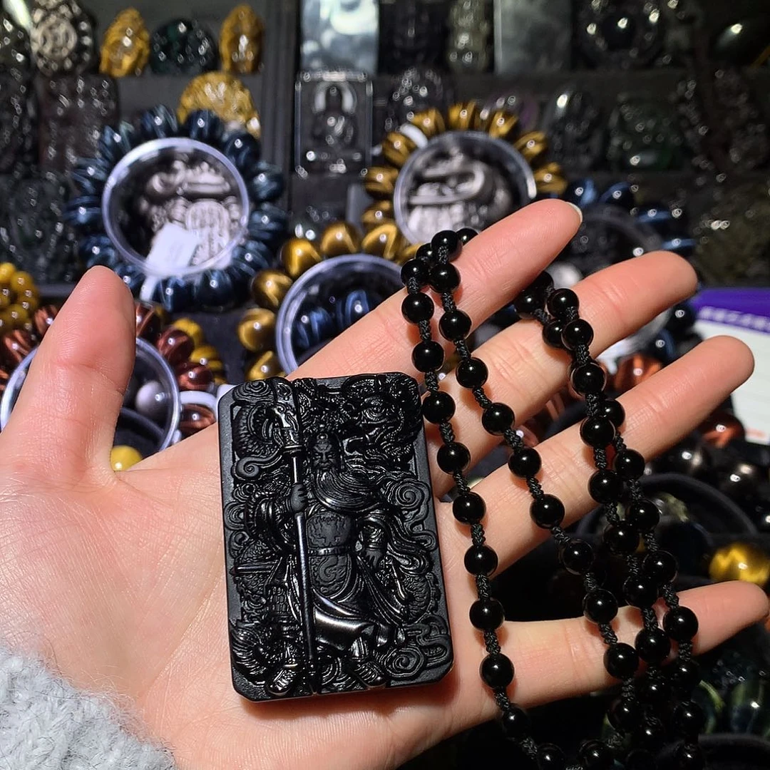 落***鱼黑曜岩未镶嵌吊坠(赠链)