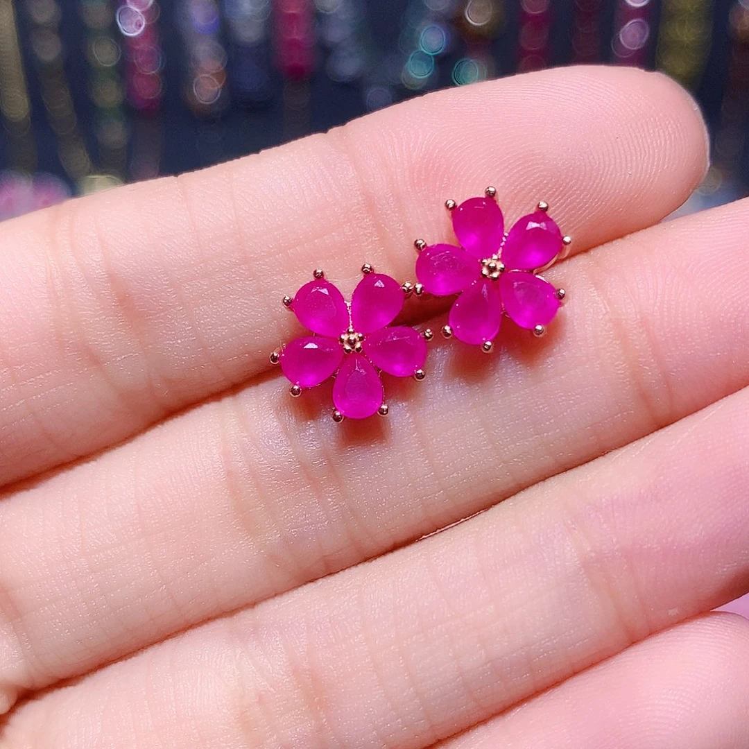 红宝石耳饰银S925镶嵌福利