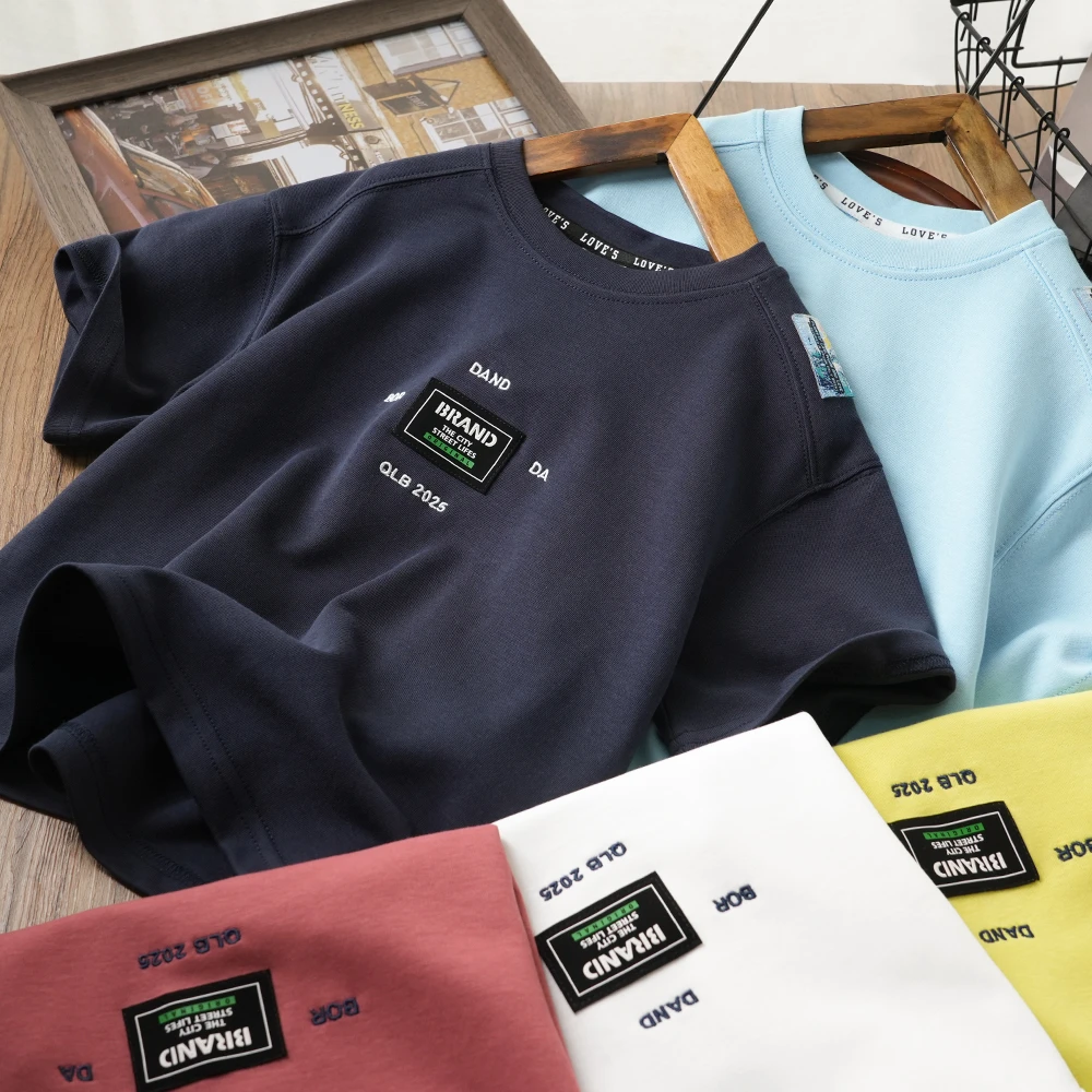 儿童日常胸前贴标夏季短袖T恤男童中大童百搭圆领上衣S955