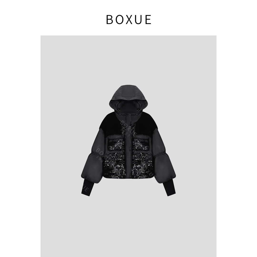 BOXUE“星星外套”2024高级感90鹅绒皮毛一体羽绒服外套#241108YR76