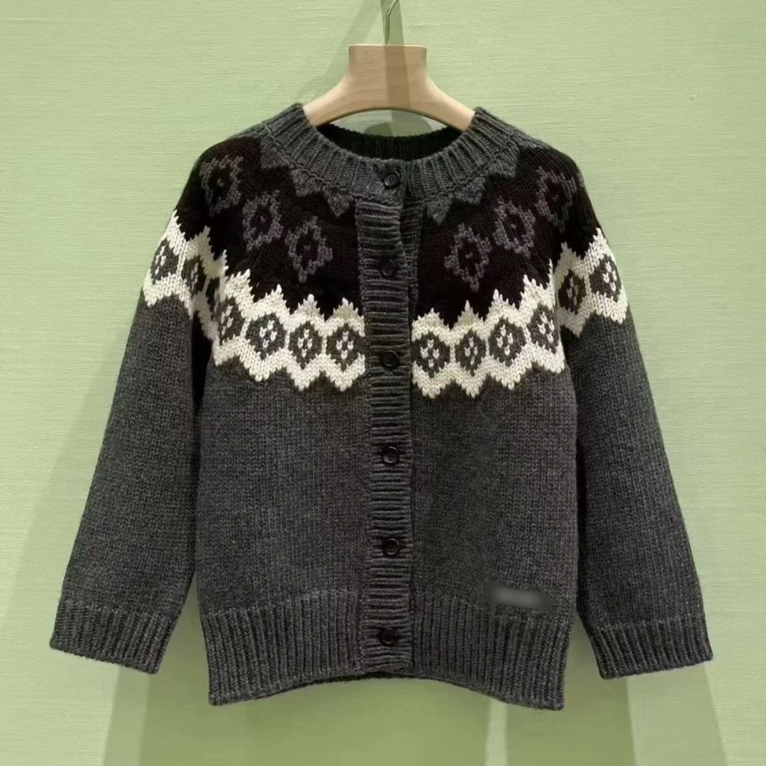 石板灰费尔岛提花针织开衫女秋冬复古慵懒风加厚保暖百搭毛衣