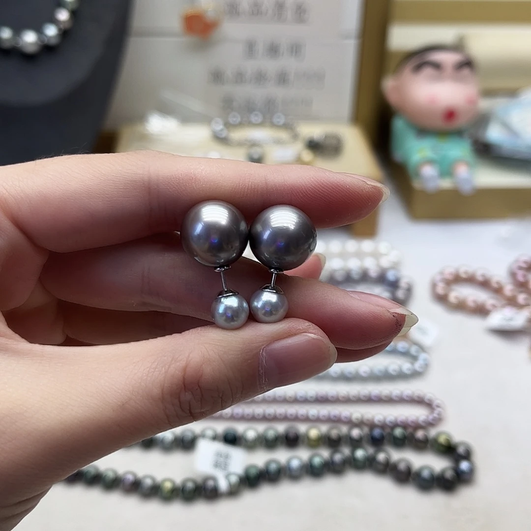 海水珍珠银S925镶嵌耳饰