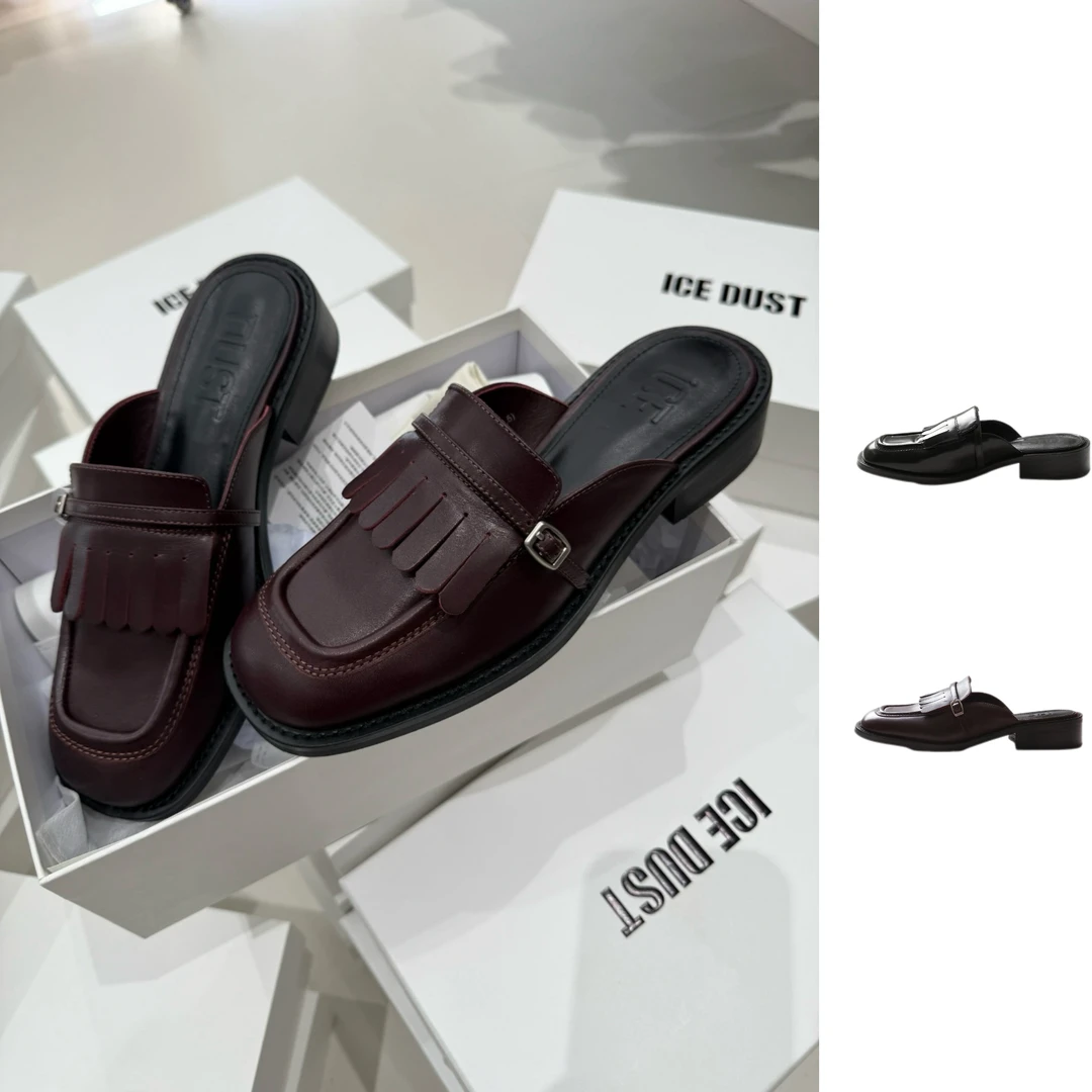 ICE DUST 穆勒方头流苏凉拖凉鞋2025年夏季新款复古单鞋女鞋子