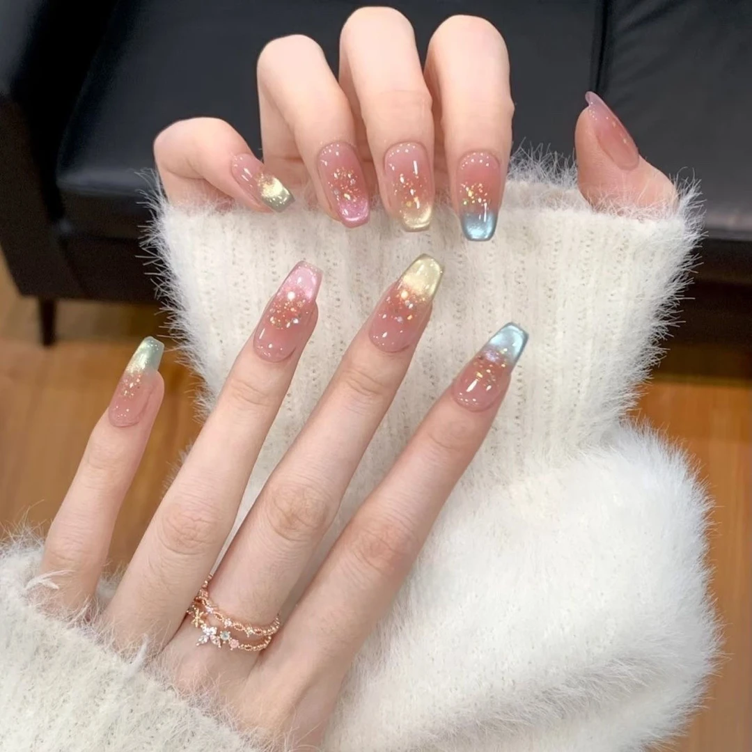 多彩糖果多巴胺新款爆闪猫眼清新可爱百搭纯手工穿戴美甲可穿戴甲