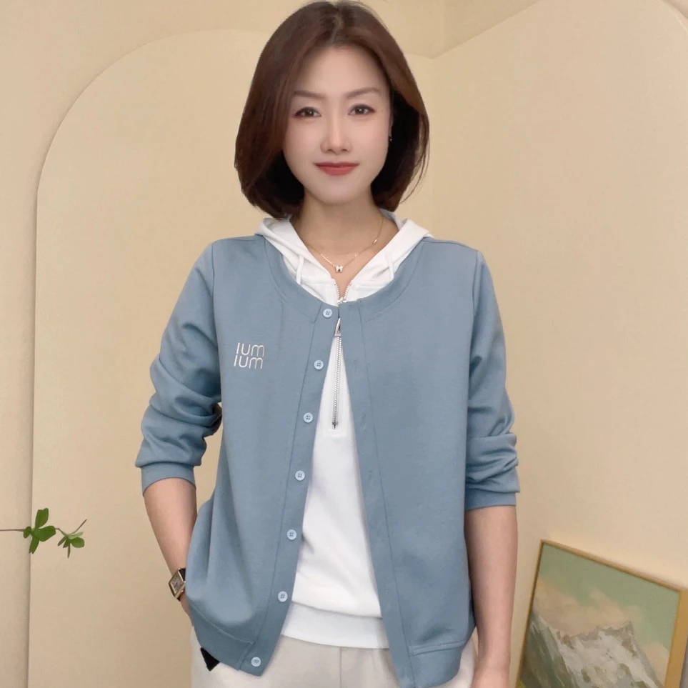 52450夏季新款假两件设计感时尚休闲长袖显瘦打底衫女修身上衣