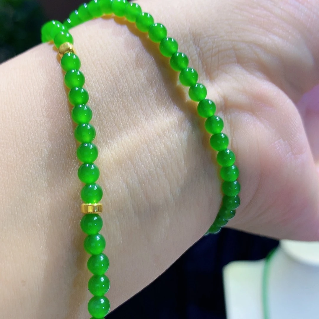 和田玉（碧玉）足金镶嵌颈饰卡4短链