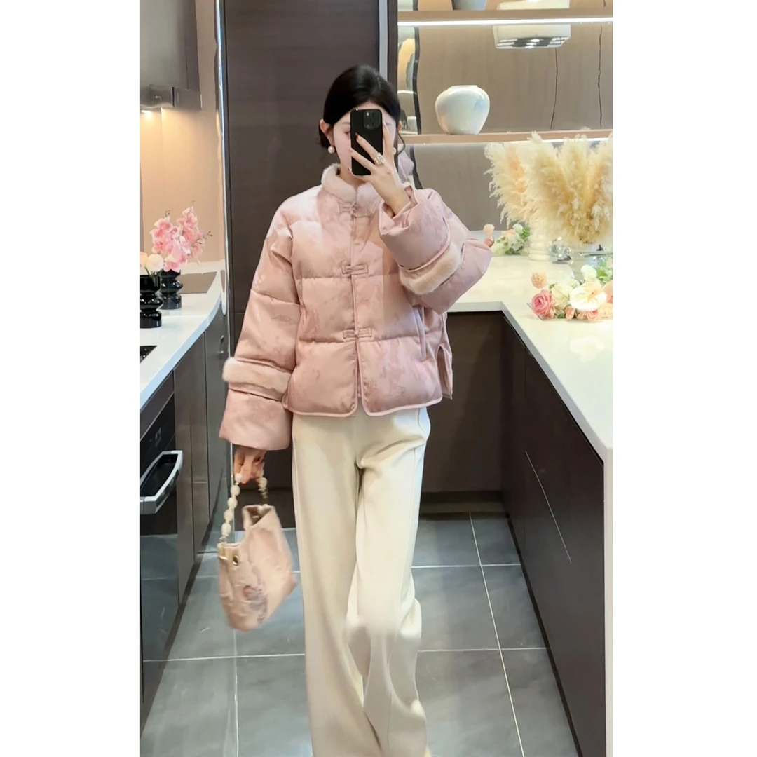 【周粥】【欢喜】冬季新款国风拼接提花盘扣羽绒服预JJD4YRF8575