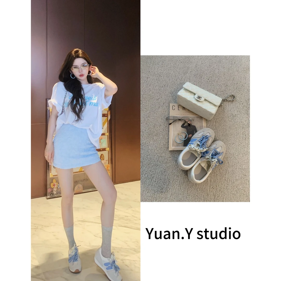 媛媛【字母商店】白色韩系字母印花上衣t恤圆领大版宽松短袖#T0684