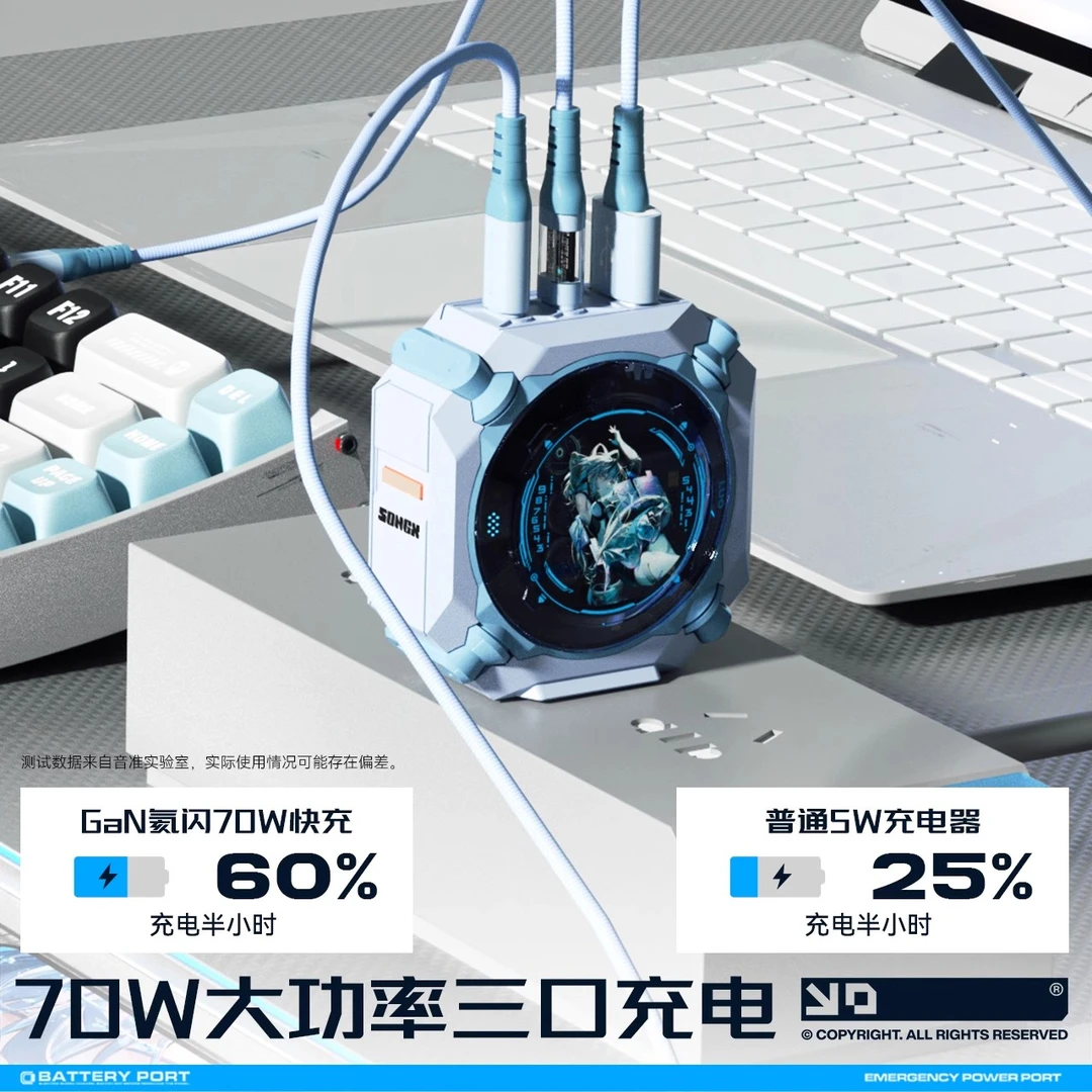 官方正版SONGX洛天依联名氮化镓充电器头70w充电器安卓苹果通用