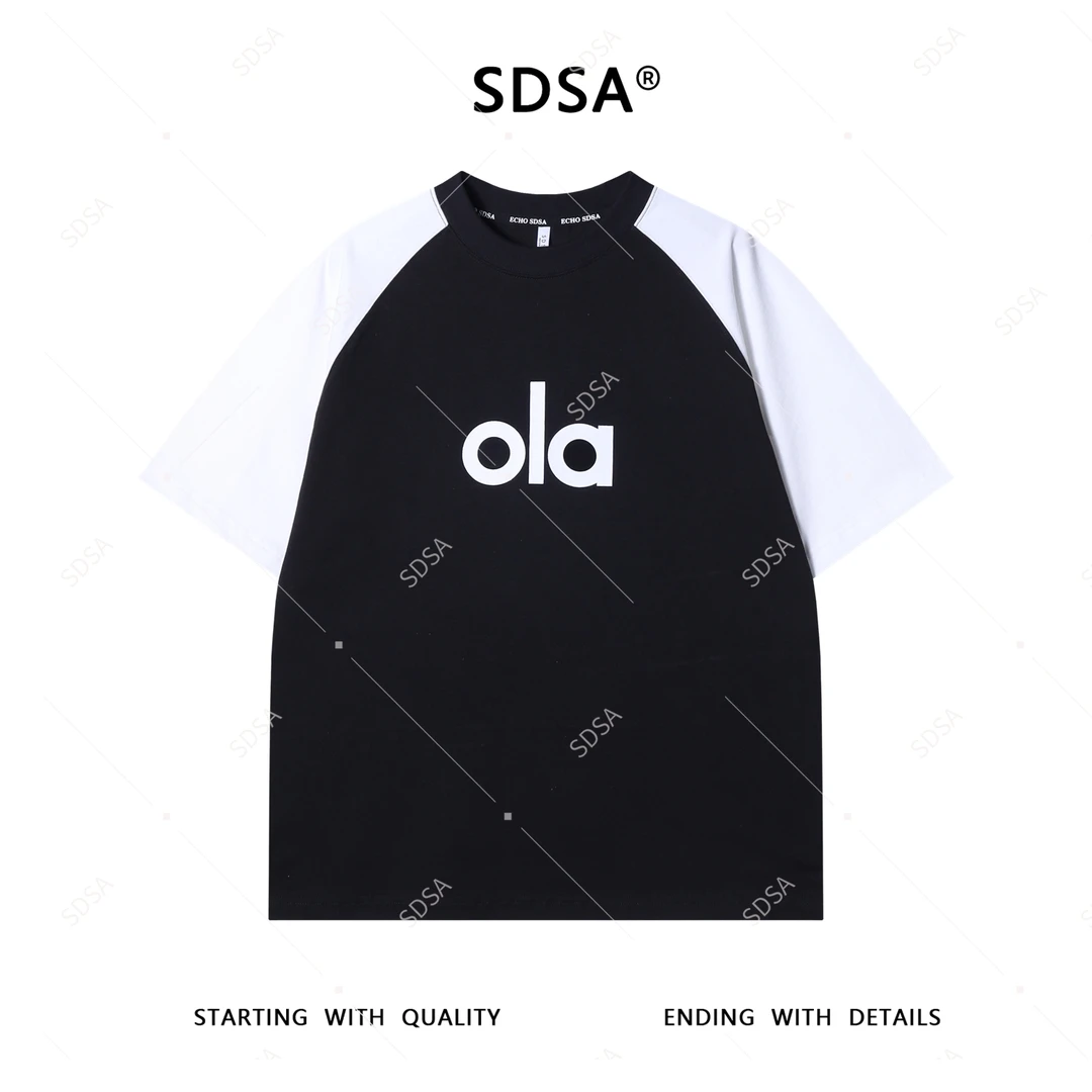 SDSA夏季高级感新款男士撞色胸前印花字母短袖T恤时尚百搭圆领潮