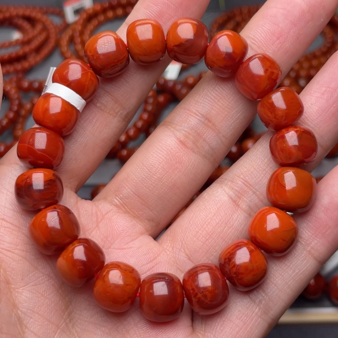 南红玛瑙未镶嵌配饰12mm瓦西柿子红火焰纹老型手串