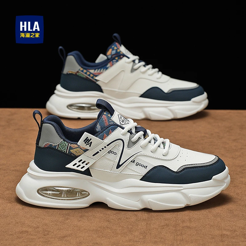 海澜之家男鞋透气运动鞋男2025新款皮面防水百搭休闲跑步鞋老爹鞋