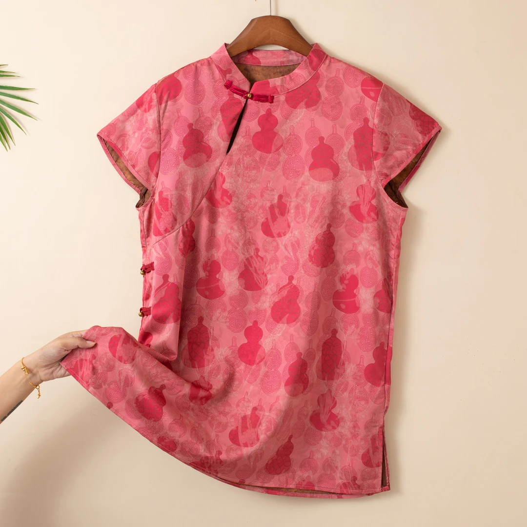 【锦芦 奥黛】老钱风手工盘口衬衫洋气减龄新中式国风气质短袖上衣