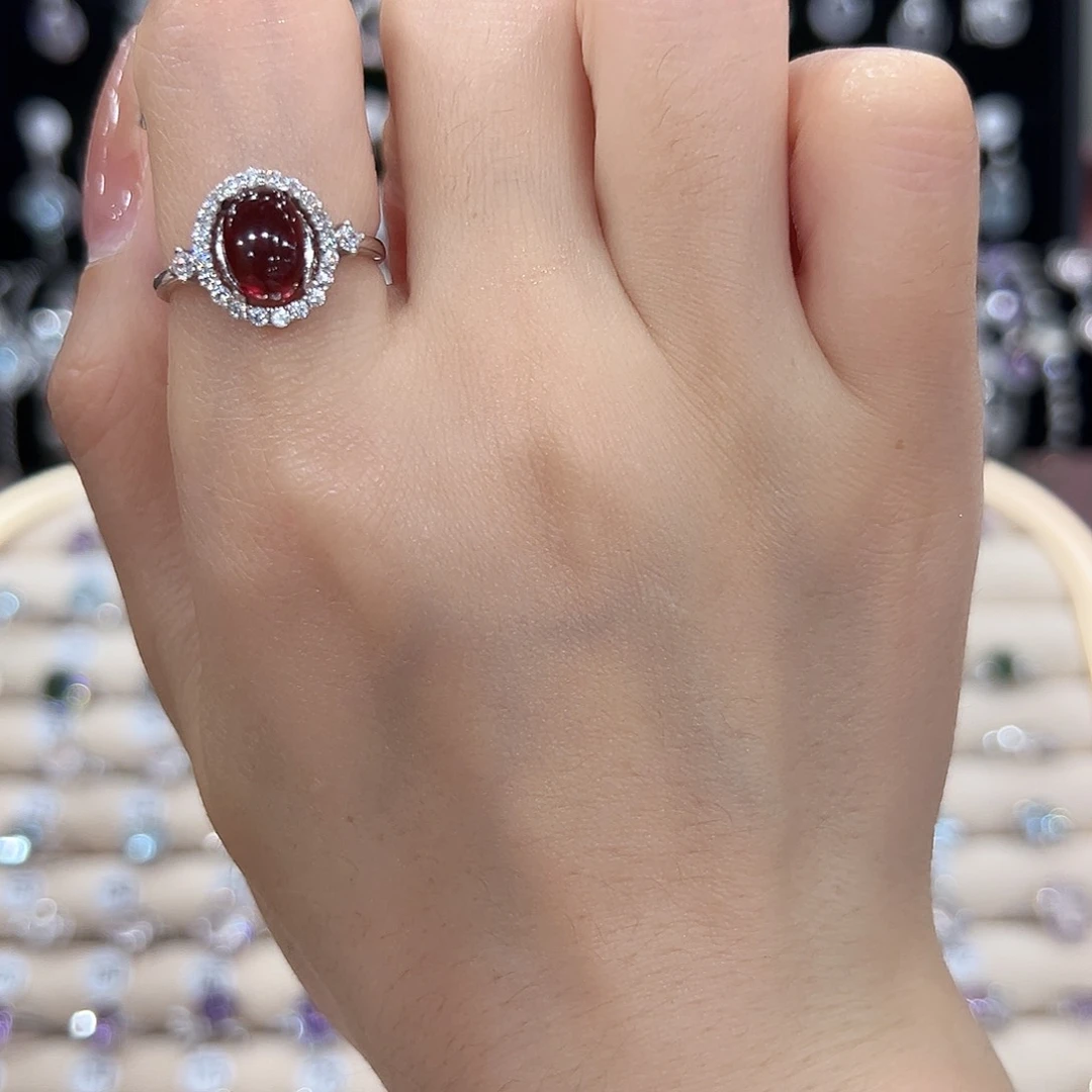 石榴石戒指银S925镶嵌小*星活口