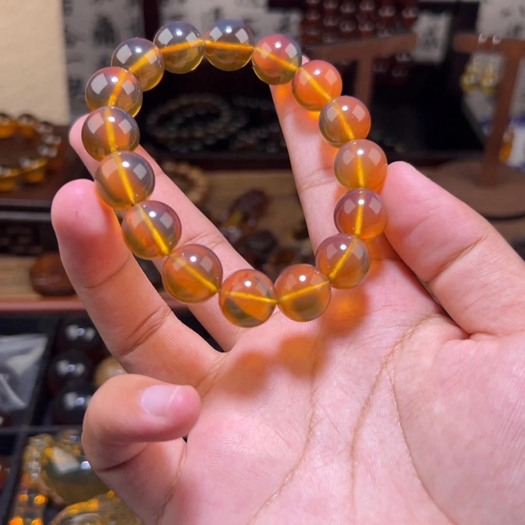 琥珀未镶嵌颈饰13mm亮金棕