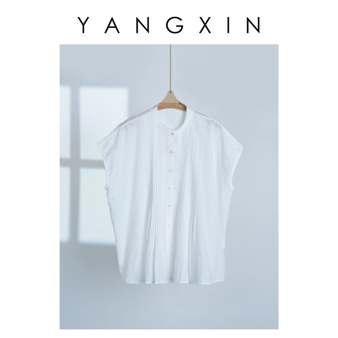 【无龄·杨昕】“素立清韵”立领夏季百搭纯棉无袖衬衫SS05025
