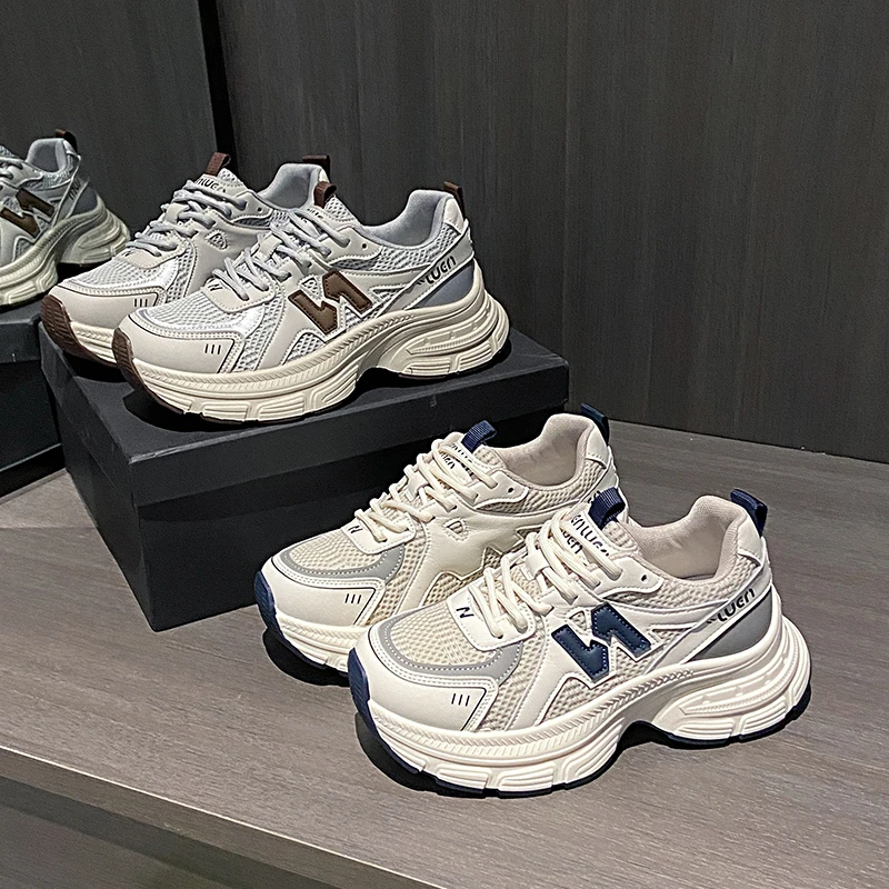 珂蝶娜真皮厚底老爹鞋女2025春季新款增高显脚小轻便透气休闲