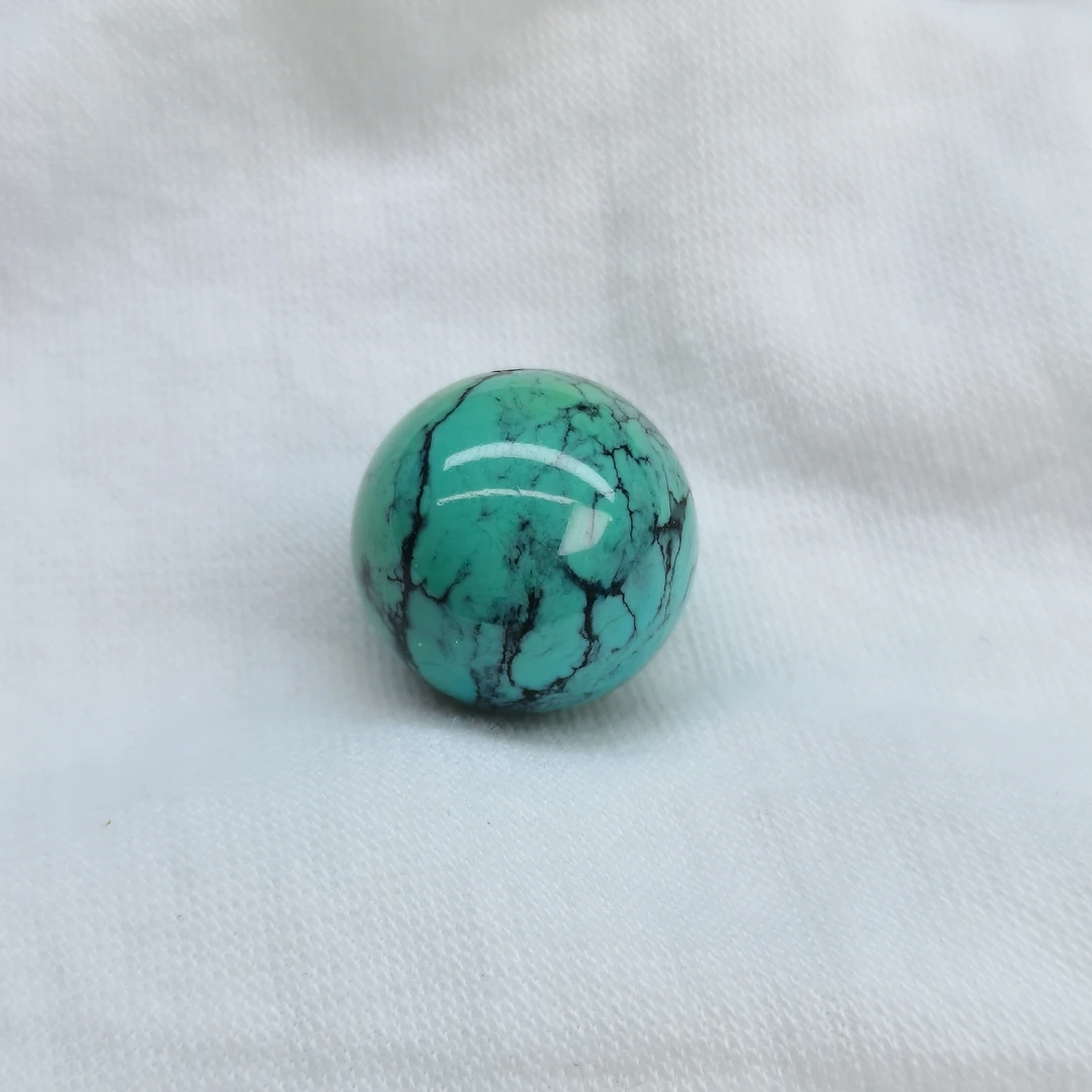 原矿高瓷特色绿松石山水画圆珠 直径15.8MM 重5.5g