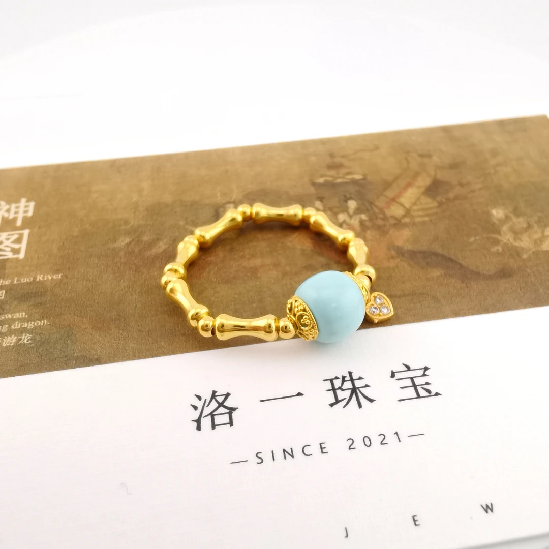 【洛一珠宝】松蓝Sky blue18K金湖北原矿绿松石指环手工