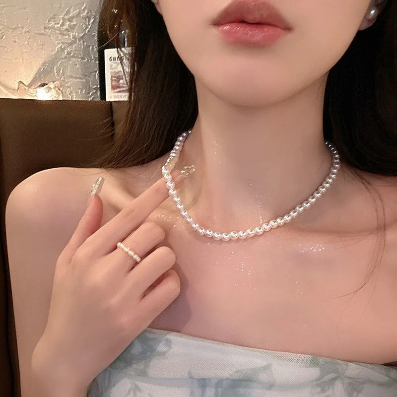 钛钢仿珍珠项链 贝珠颈链原创设计ins轻奢设计感优雅仙女串珠项圈