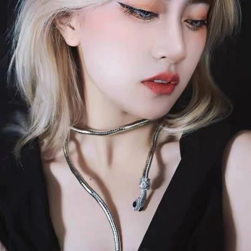 合金项链 缠绕蛇形个性黑暗土酷开口随意造型蛇形夸张欧美设计感