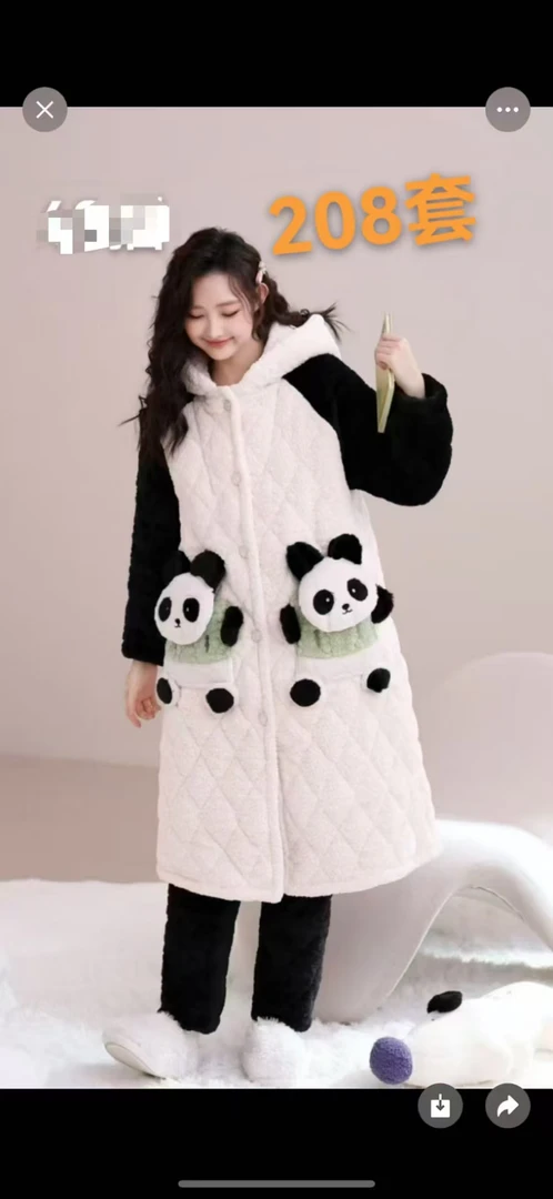 2024加厚白熊猫套装冬季保暖家居服百搭时尚套装