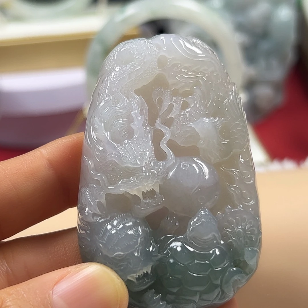 颈饰未镶嵌翡翠缅甸天然A货翡翠四灵八卦图吊坠