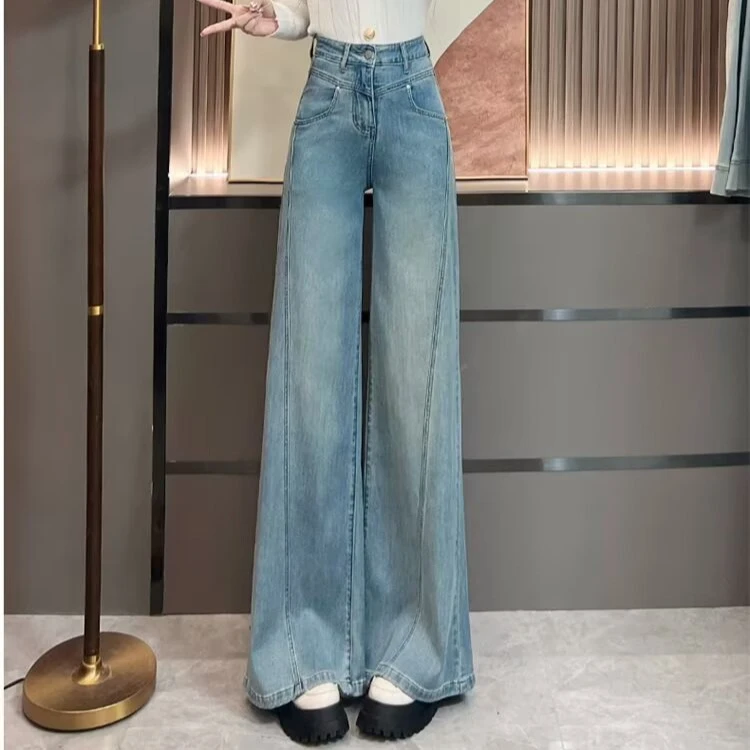 浅色阔腿牛仔裤女春秋2025年新款显瘦爆款宽松优选冬天加绒款裤子