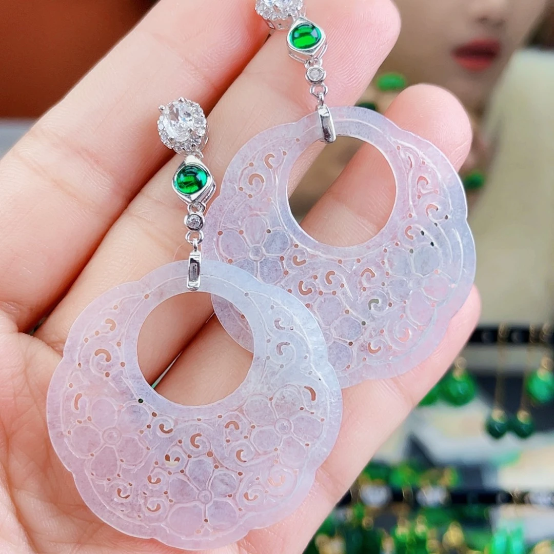 翡翠银S925镶嵌耳饰