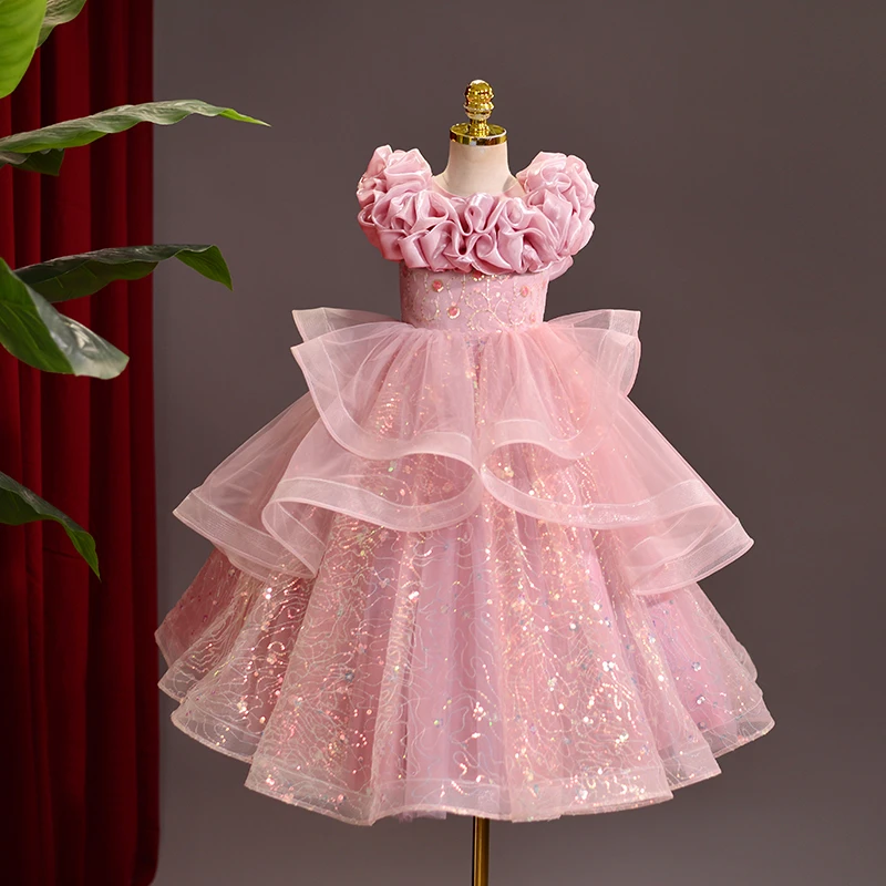 99533女童礼服公主裙蓬蓬裙花童婚纱女孩走秀主持人演出连衣裙子
