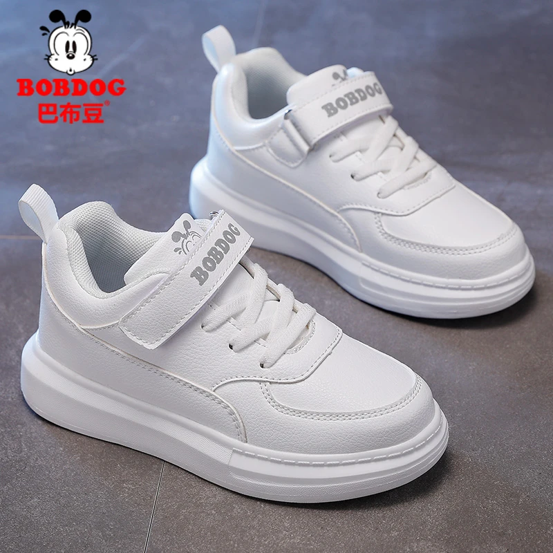 巴布豆白色运动鞋女童鞋子春秋网面透气小学生休闲板鞋儿童小白鞋