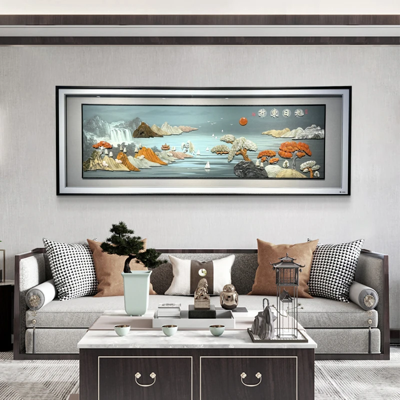 九头鸟手工玉雕画《旭日东升》