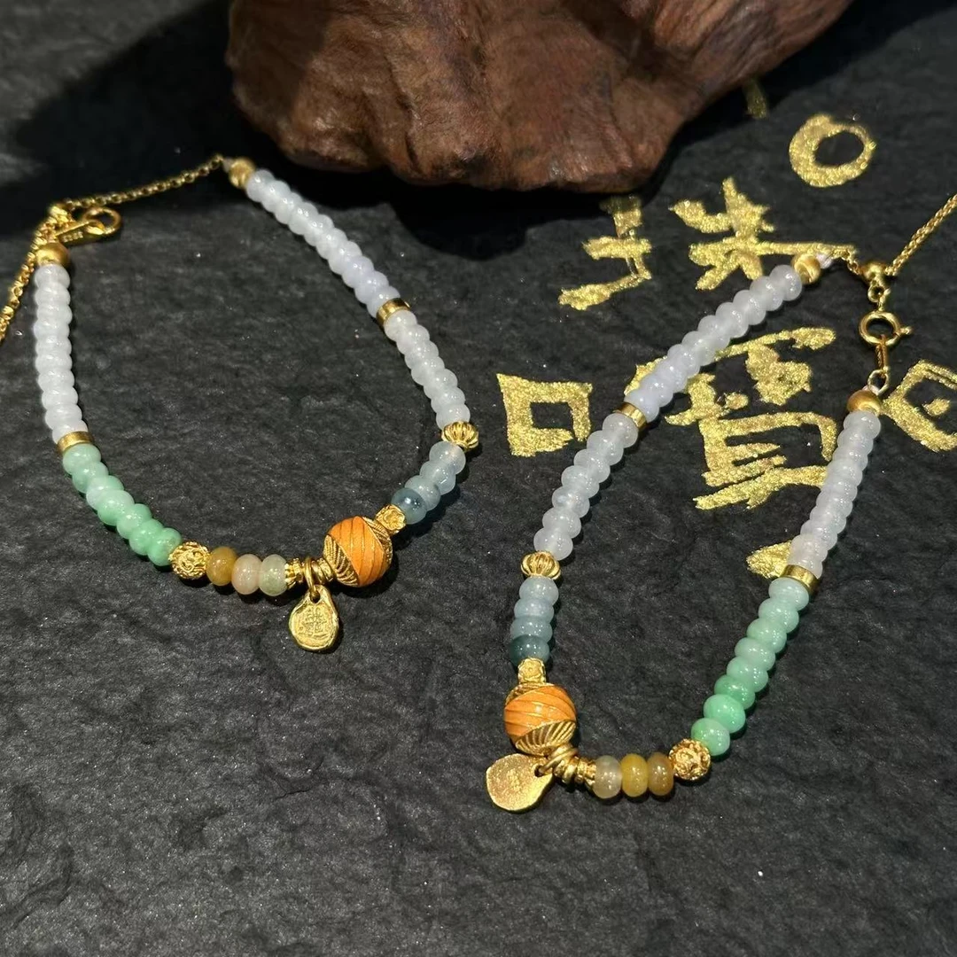 【山玥珠宝】S925银天然翡翠A货算盘珠手链调节款（多样性发*1）